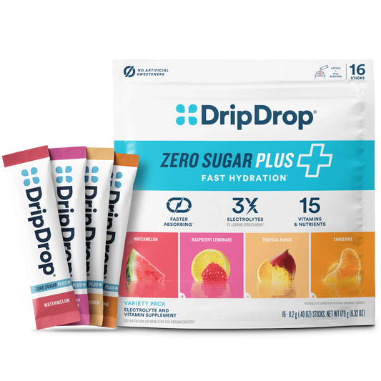 DripDrop Zero Sugar Plus Hydration Packets – Variety Pack, 16 Sticks