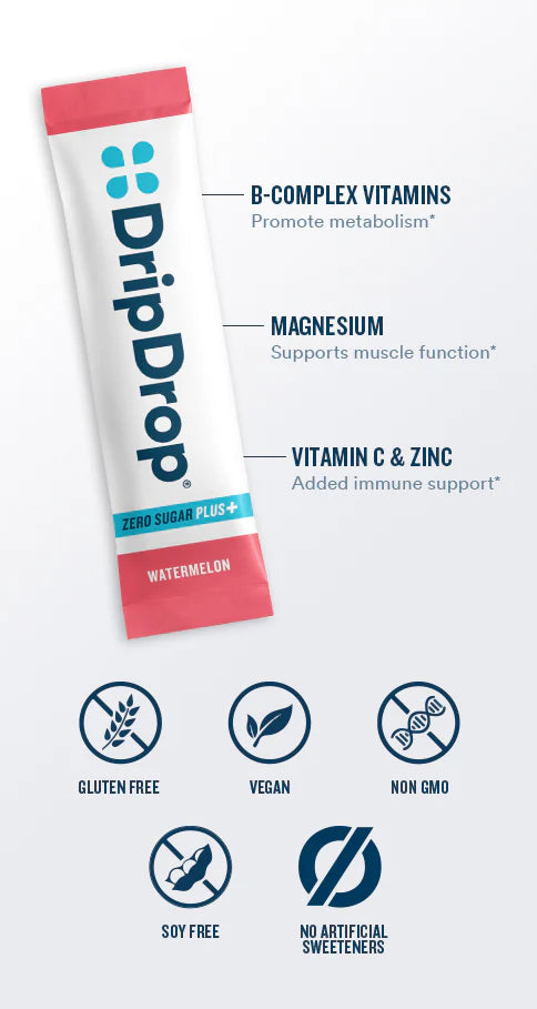 DripDrop Zero Sugar Plus Hydration Packets – Variety Pack, 16 Sticks