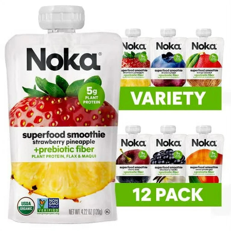 Noka Superfood Fruit Smoothie Pouches – Variety Pack, 12 Count