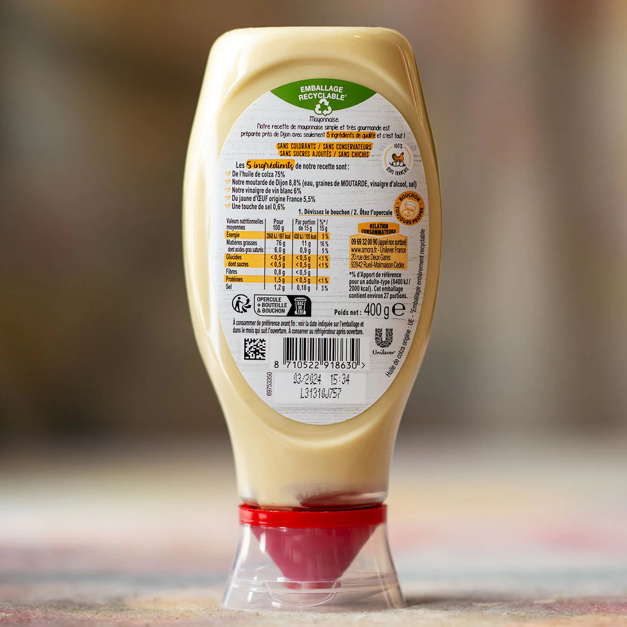 Amora French Mayonnaise De Dijon Originale in Squeeze Bottle from France - 225g - Pack of 2