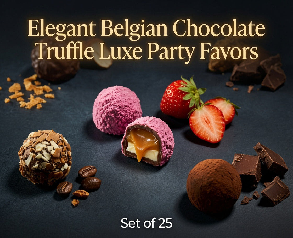 Gourmet Belgian Chocolate Truffles Gift Box, Party Favors: Set of 25, Four -Pieces Mini-Boxes