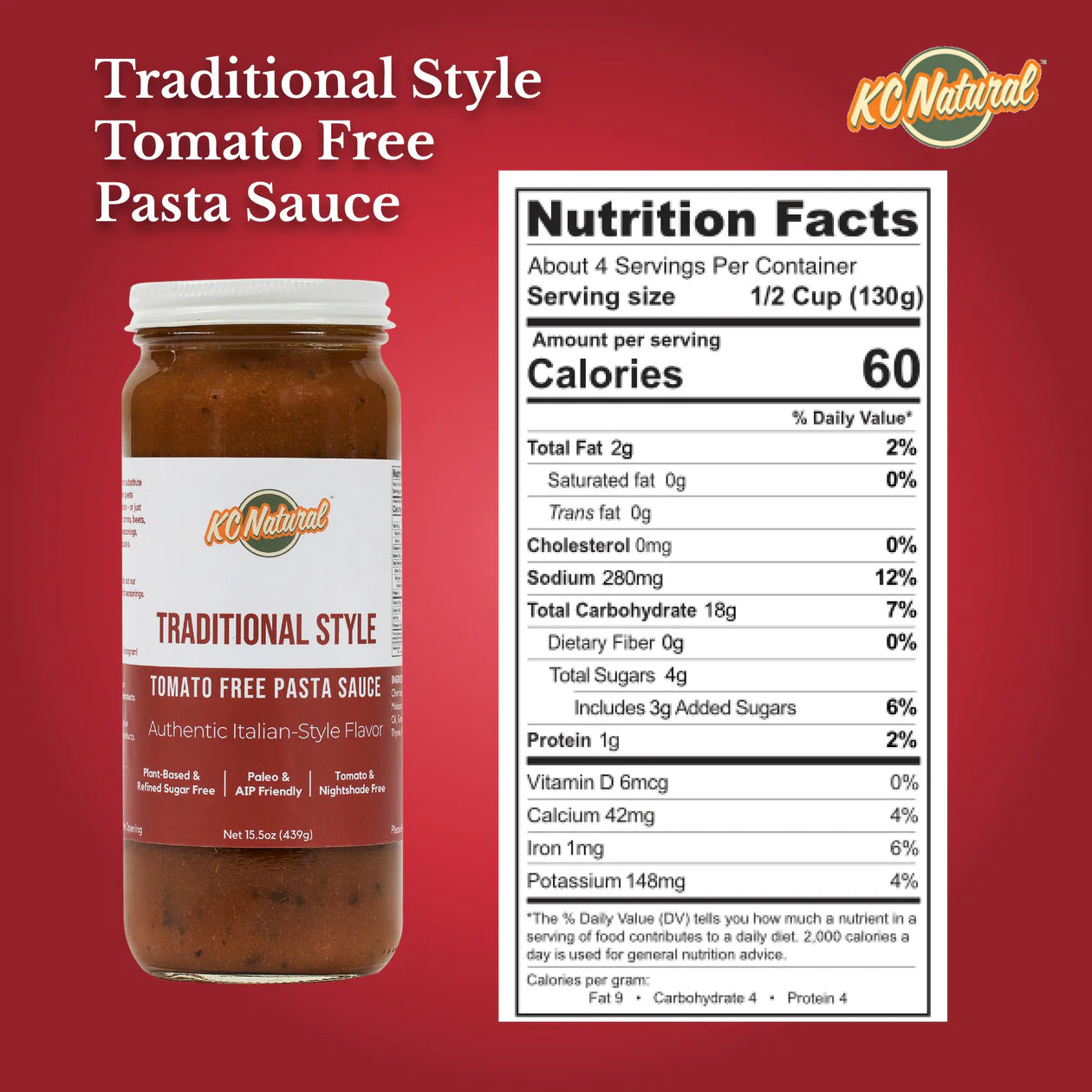 KC Natural Traditional Style, Tomato-Free Pasta Sauce (15.5 oz)