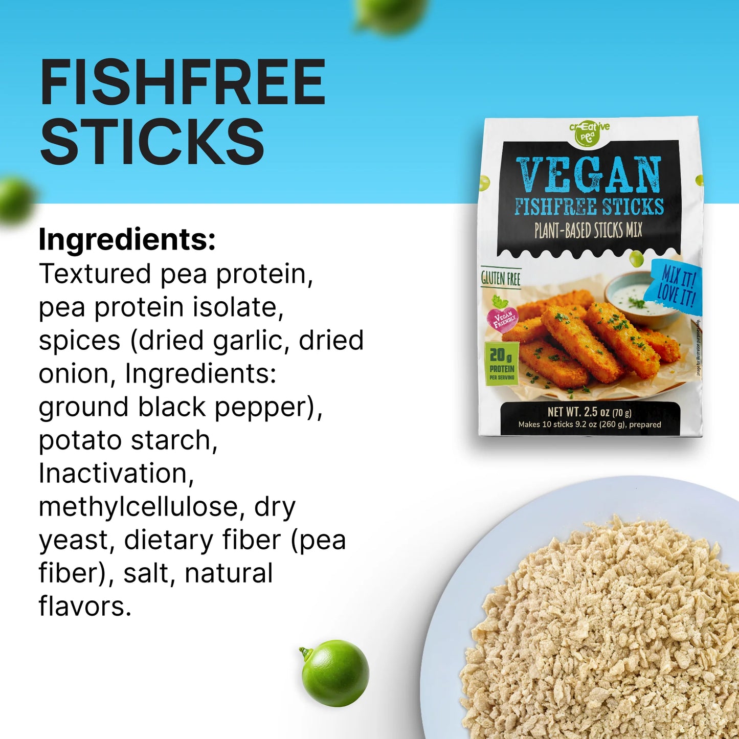 Fish Sticks Pea Protein Mix - Vegan, Gluten-Free & Soy-Free Fish Mix - Pack of 8