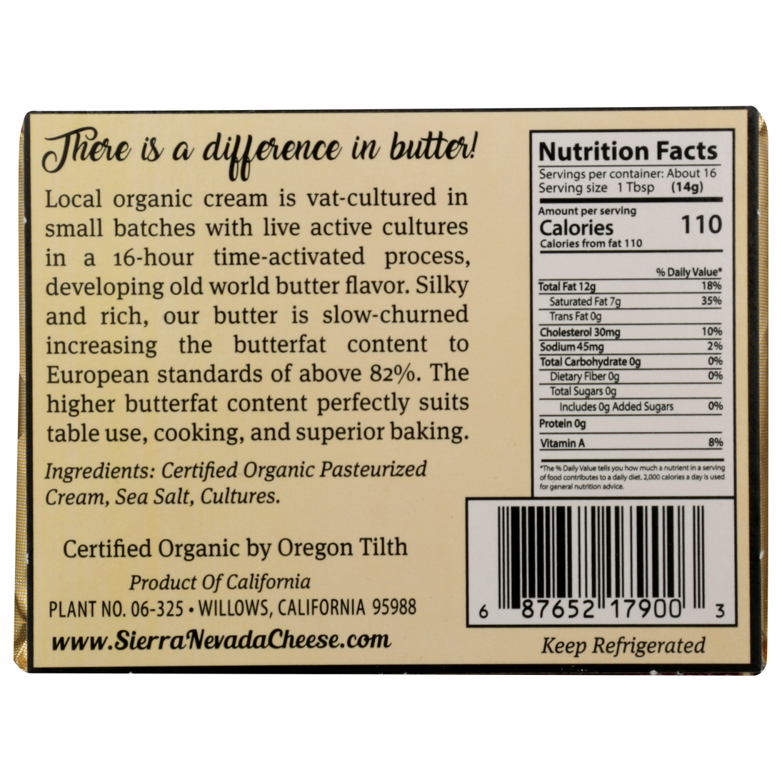 Organic Vat-Cultured European-Style Salted Butter by Sierra Nevada Cheese Company