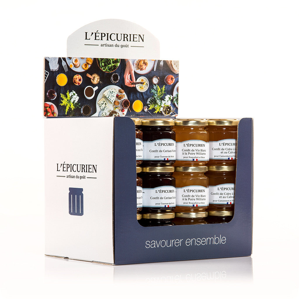 L’Épicurien 36-Jar Display Box of Cheese Confits, Appetizer Spreads (4.4 oz each)