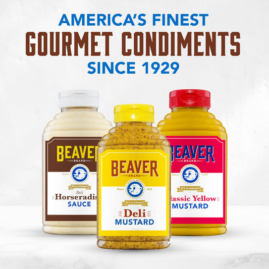 Beaver Condiments Variety Pack, Deli Horseradish, Deli Mustard and Classic Yellow Mustard - Pack of 3