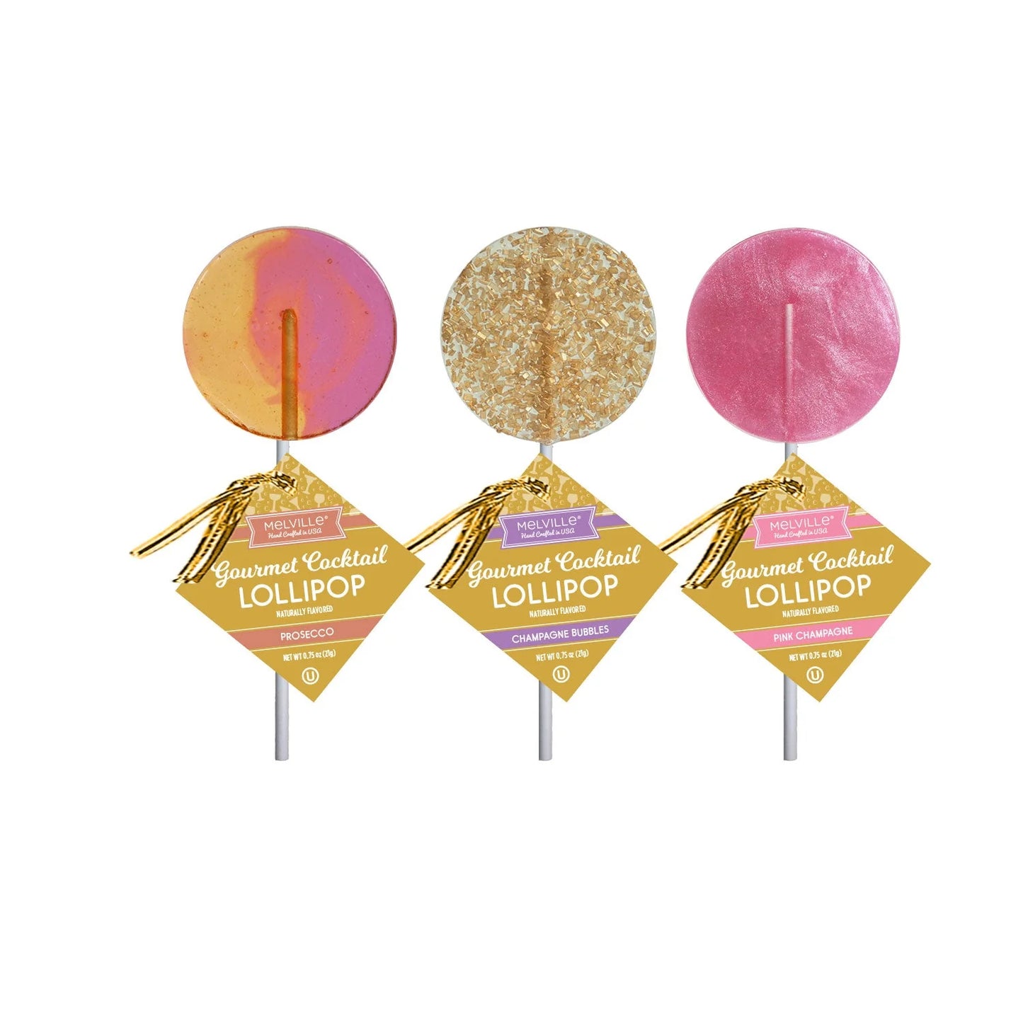 Champagne Bubbles Gourmet Cocktail Hard Candy Lollipops, Pack of 12
