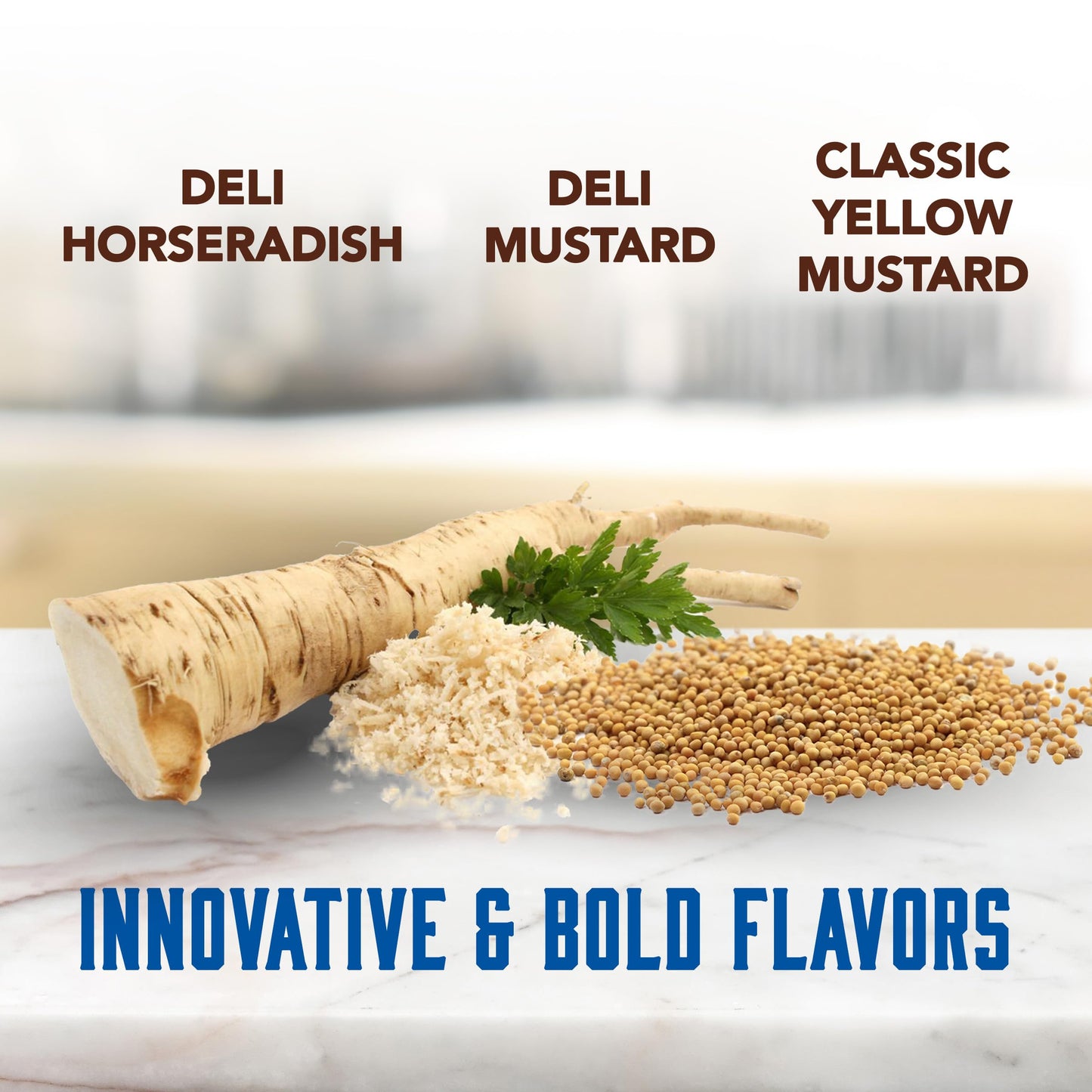 Beaver Condiments Variety Pack, Deli Horseradish, Deli Mustard and Classic Yellow Mustard - Pack of 3