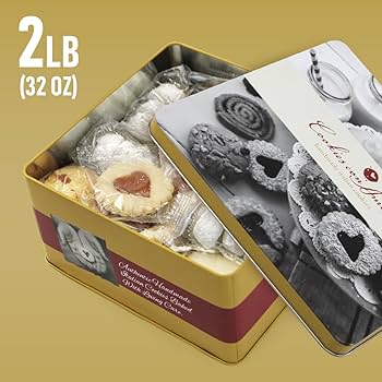 Assorted Italian Cookies Gift Box, 30+ Pieces Individually Wrapped Traditional Gourmet Cookies - 2 lb Square Tin with Authentic Premium Pastries for Holiday Gifting