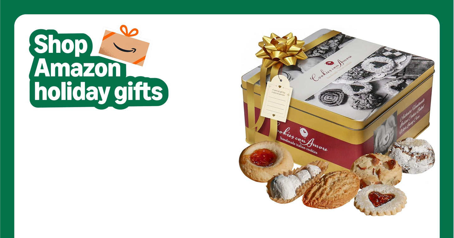 Assorted Italian Cookies Gift Box, 30+ Pieces Individually Wrapped Traditional Gourmet Cookies - 2 lb Square Tin with Authentic Premium Pastries for Holiday Gifting