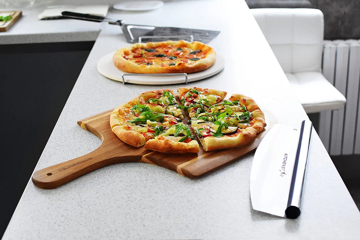 14” Pizza Cutter by KitchenStar | Sharp Stainless Steel Slicer Knife - Rocker Style w Blade Cover