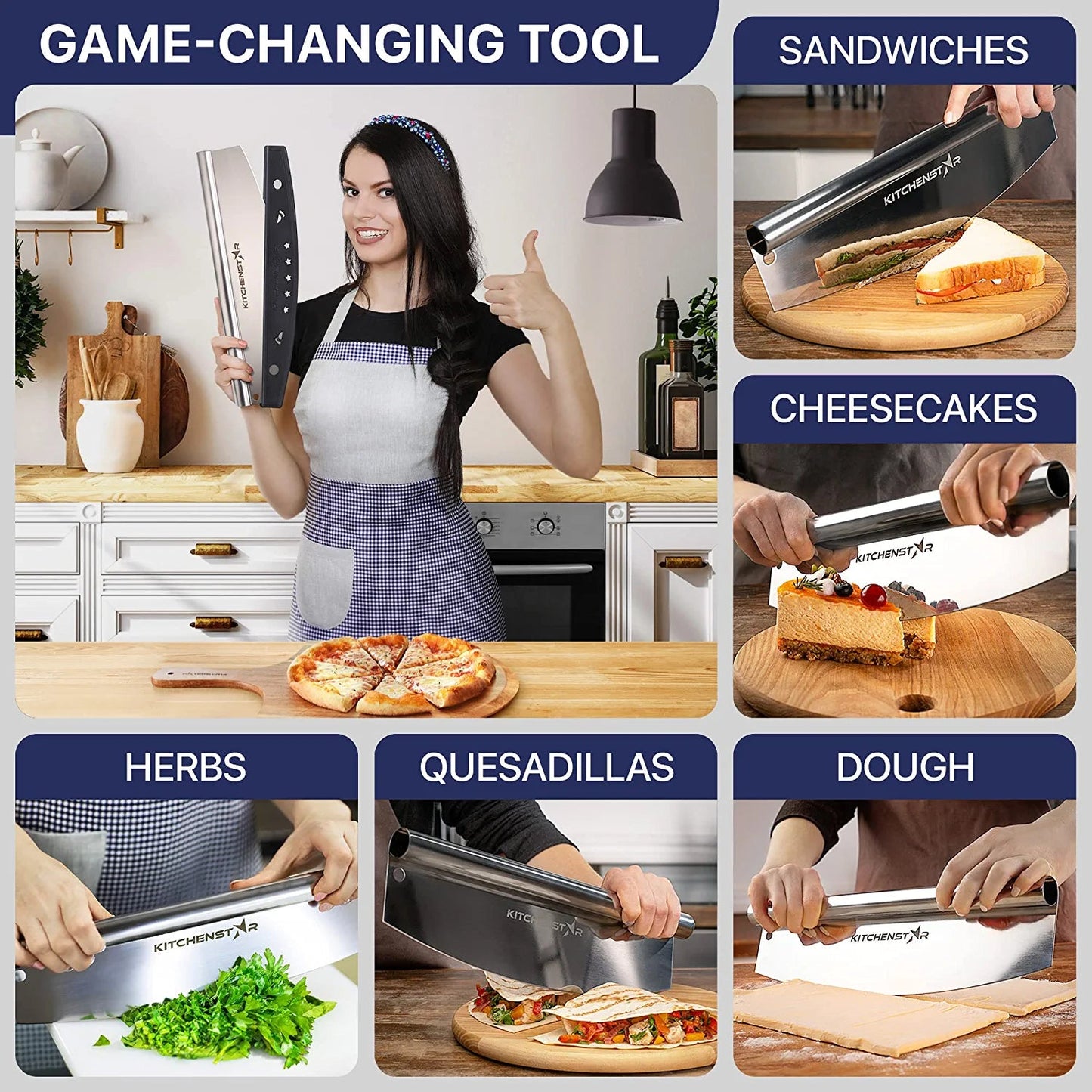 14” Pizza Cutter by KitchenStar | Sharp Stainless Steel Slicer Knife - Rocker Style w Blade Cover