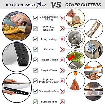 14” Pizza Cutter by KitchenStar | Sharp Stainless Steel Slicer Knife - Rocker Style w Blade Cover