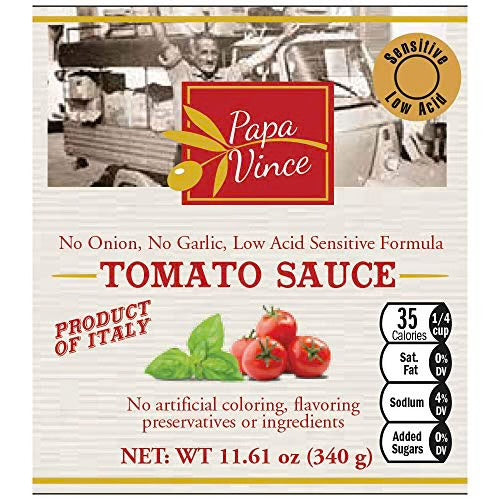 Papa Vince Pasta Tomato Sauce - Pack of 4 - No Onion No Garlic Low Acid Formula. Small Batch. Gluten-Free Non GMO Cherry Tomatoes grown locally in Sicily, Italy