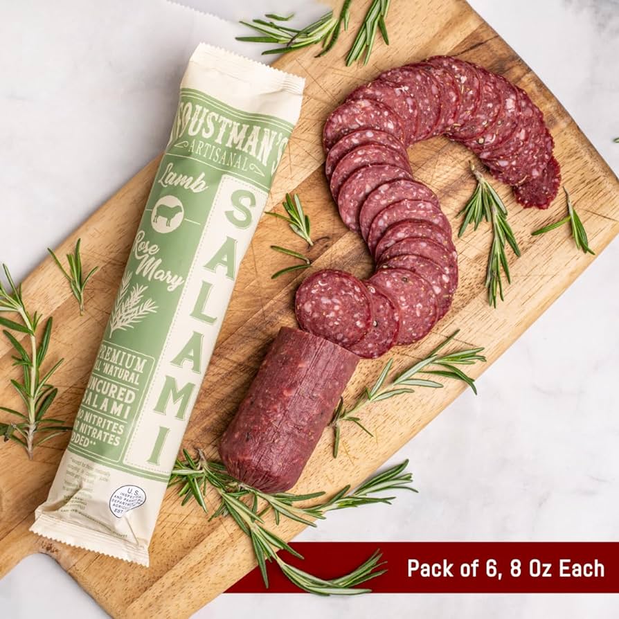 Foustman's Salami Rosemary Lamb Artisanal, Nitrate-Free, Naturally Cured, Gluten-Free, Dairy-Free, No Pork - 8 oz Sticks - Pack of 6