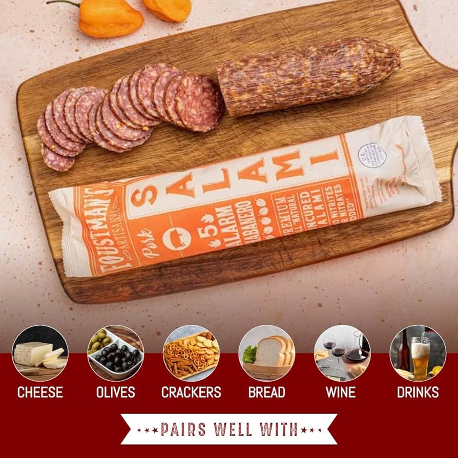 Foustman's Salami Pork 5 Alarm Habanero Artisanal, Nitrate-Free, Naturally Cured, Gluten-Free, Dairy-Free, No Pork - 8 oz Sticks - Pack of 6