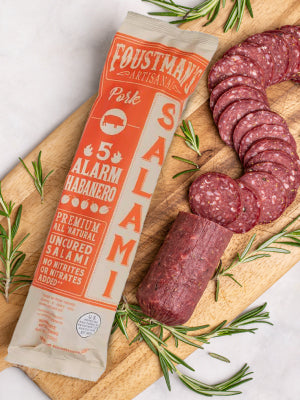 Foustman's Salami Pork 5 Alarm Habanero Artisanal, Nitrate-Free, Naturally Cured, Gluten-Free, Dairy-Free, No Pork - 8 oz Sticks - Pack of 6