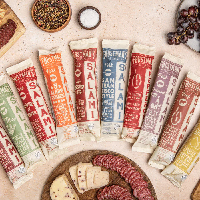 Foustman's Salami Beer Pork Artisanal, Nitrate-Free, Naturally Cured, Gluten-Free, Dairy-Free, No Pork - 8 oz Sticks