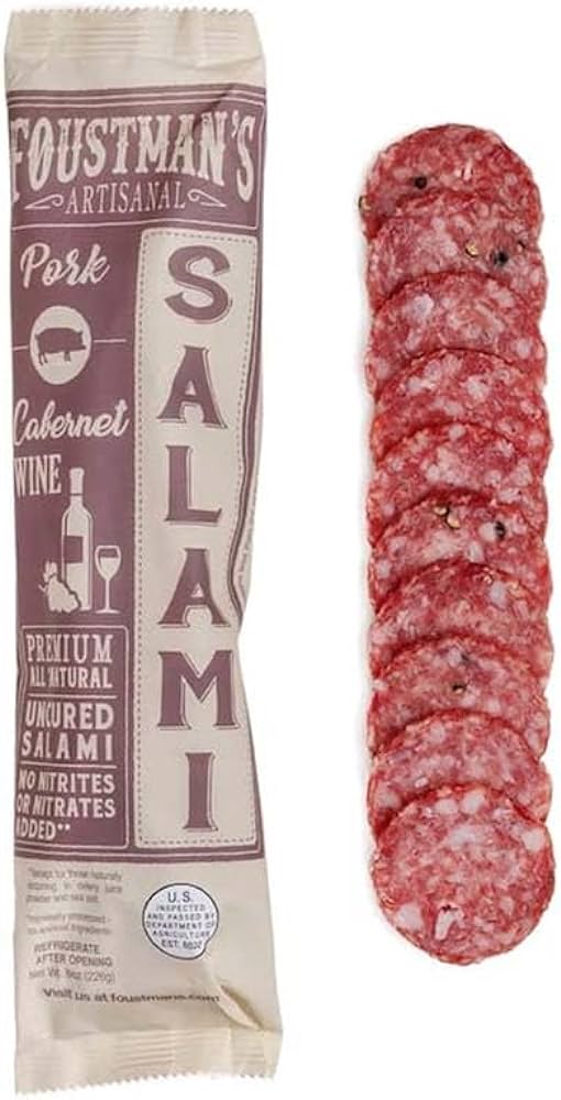 Foustman's Salami Pork Cabernet Win Artisanal, Nitrate-Free, Naturally Cured, Gluten-Free, Dairy-Free, No Pork - 8 oz Sticks - Pack of 3