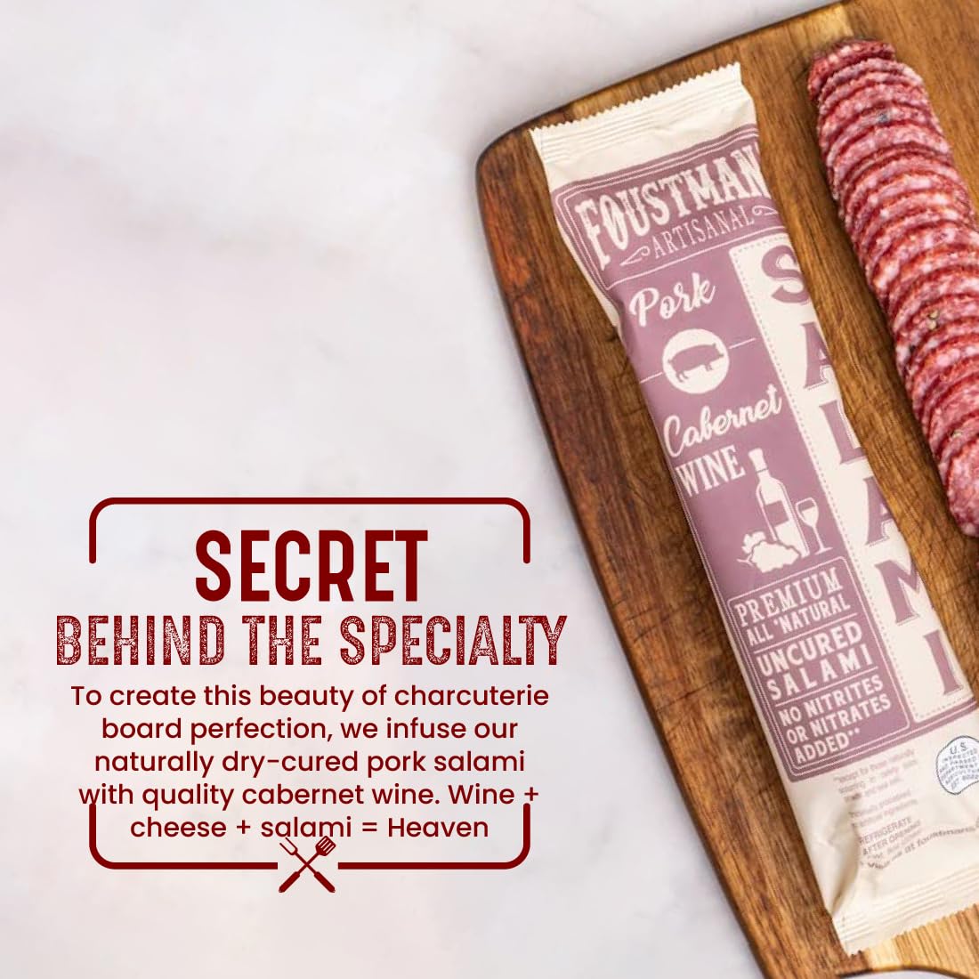 Foustman's Salami Pork Cabernet Win Artisanal, Nitrate-Free, Naturally Cured, Gluten-Free, Dairy-Free, No Pork - 8 oz Sticks - Pack of 3