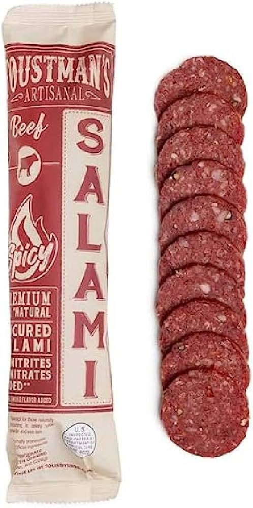 Foustman’s Salami Spicy Beef Artisanal, Nitrate-Free, Naturally Cured, Gluten-Free, Dairy-Free, No Pork - 8 oz Sticks