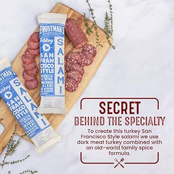 Foustman’s Salami San Francisco Turkey Artisanal, Nitrate-Free, Naturally Cured, Gluten-Free, Dairy-Free, No Pork - 8 oz Sticks - Pack of 6