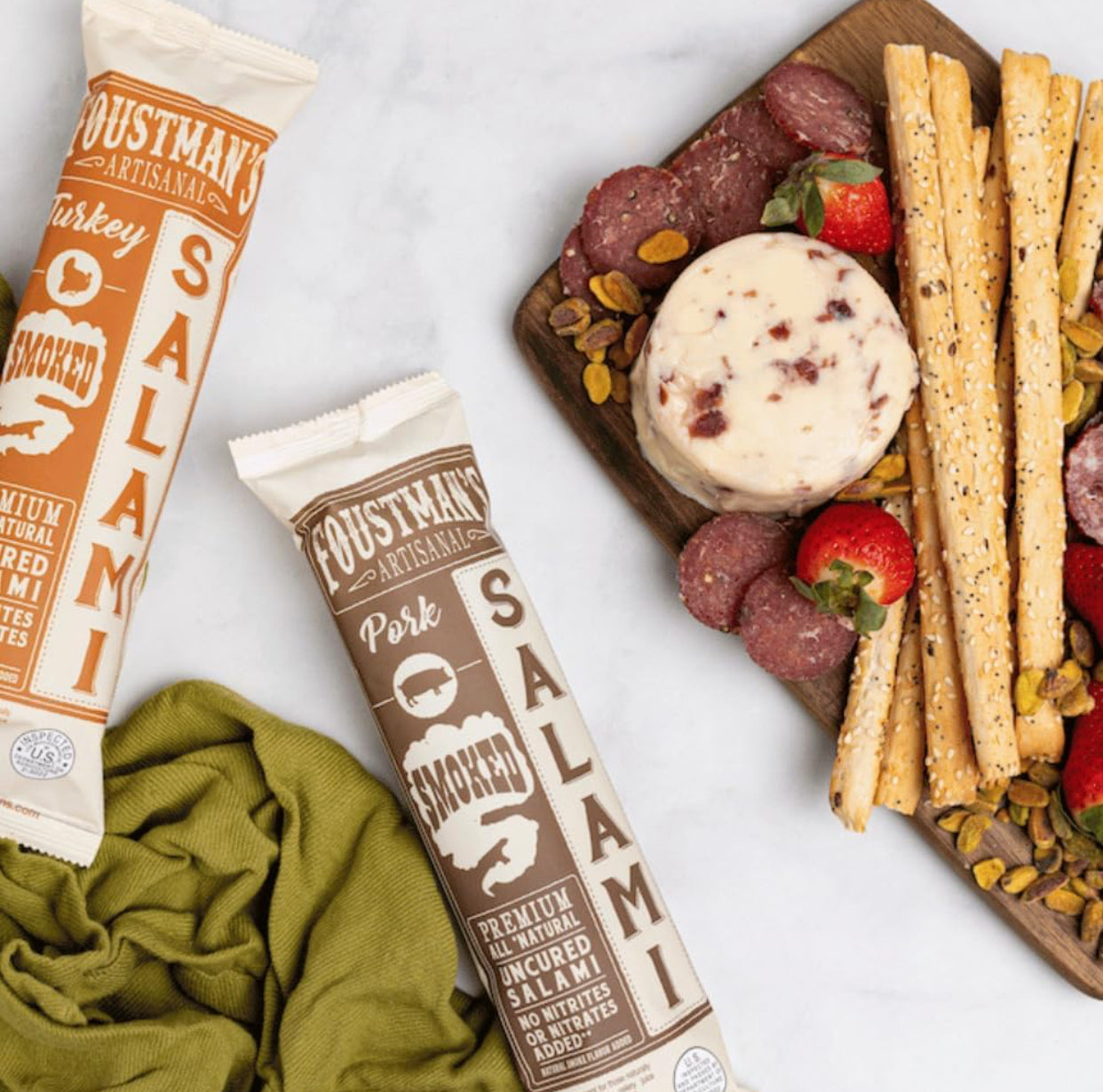 Foustman’s Salami Smoked Turkey Artisanal, Nitrate-Free, Naturally Cured, Gluten-Free, Dairy-Free, No Pork - 8 oz Sticks