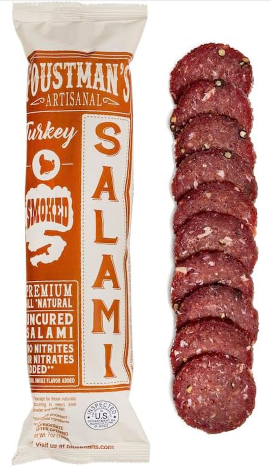 Foustman’s Salami Smoked Turkey Artisanal, Nitrate-Free, Naturally Cured, Gluten-Free, Dairy-Free, No Pork - 8 oz Sticks