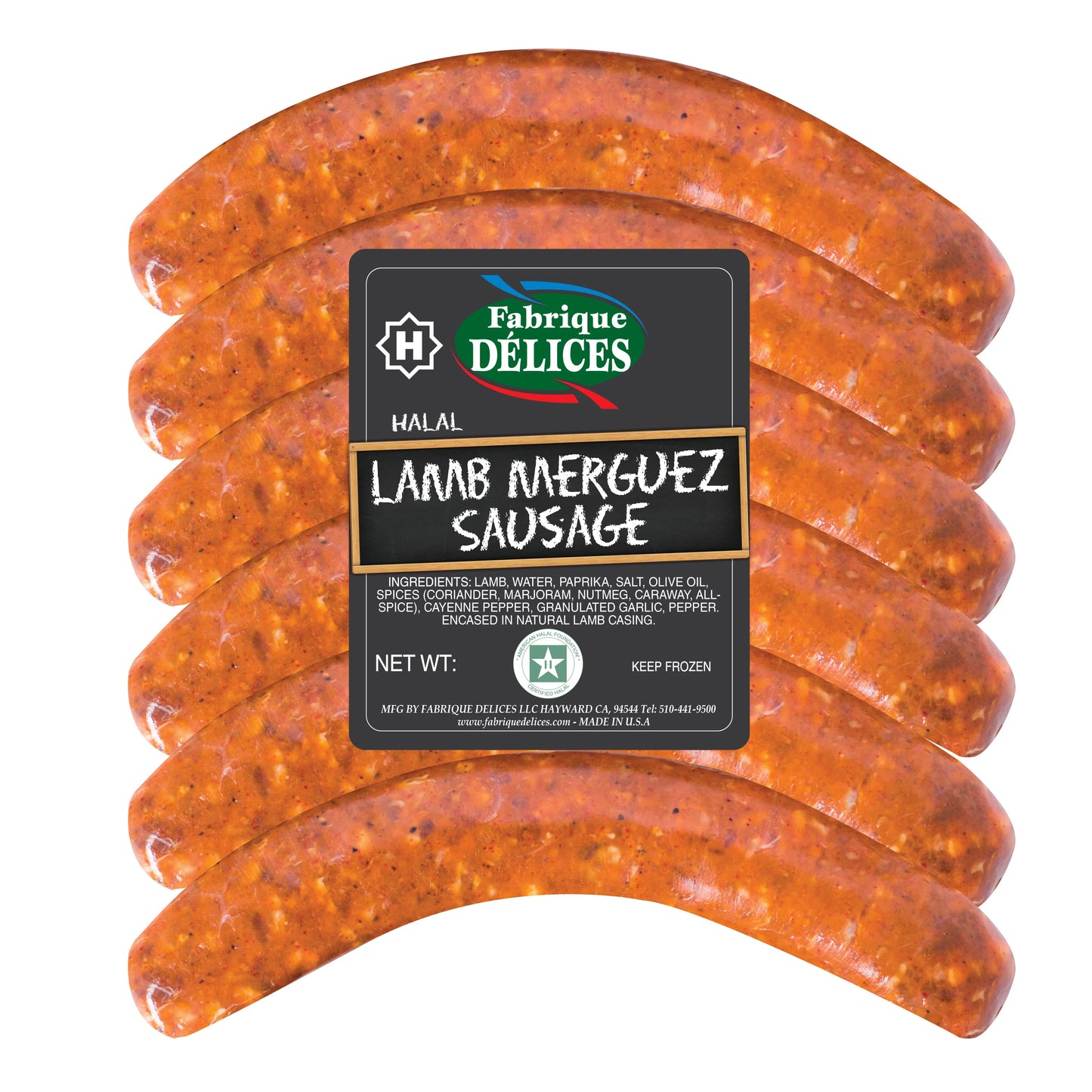 Fabrique Delices Authentic Merguez Lamb Sausage - Spicy French Frozen Gourmet Sausage - Pack of 12