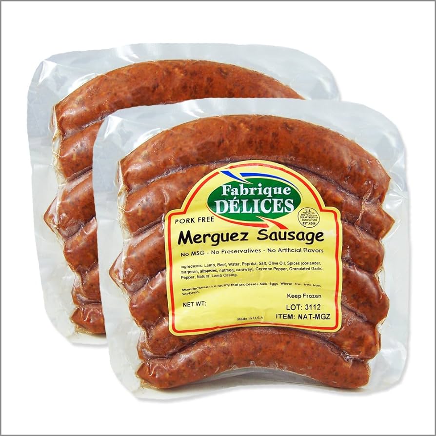 Fabrique Delices Authentic Merguez Lamb Sausage - Spicy French Frozen Gourmet Sausage - Pack of 12