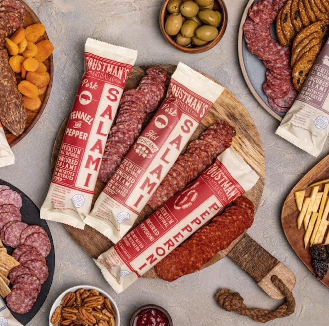 Foustman's Salami Pork Free Mix - Pack of 6 - Nitrate-Free, Naturally Cured, Gluten-Free, Dairy-Free, Flavors - San Francisco Style, Turkey Habanero, Spicy Beef, Lamb Garlic and Rosemary Lamb