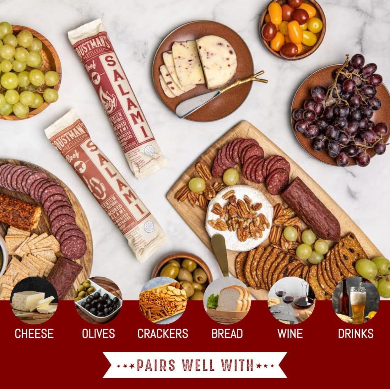 Foustman's Salami Pork Free Mix - Pack of 6 - Nitrate-Free, Naturally Cured, Gluten-Free, Dairy-Free, Flavors - San Francisco Style, Turkey Habanero, Spicy Beef, Lamb Garlic and Rosemary Lamb