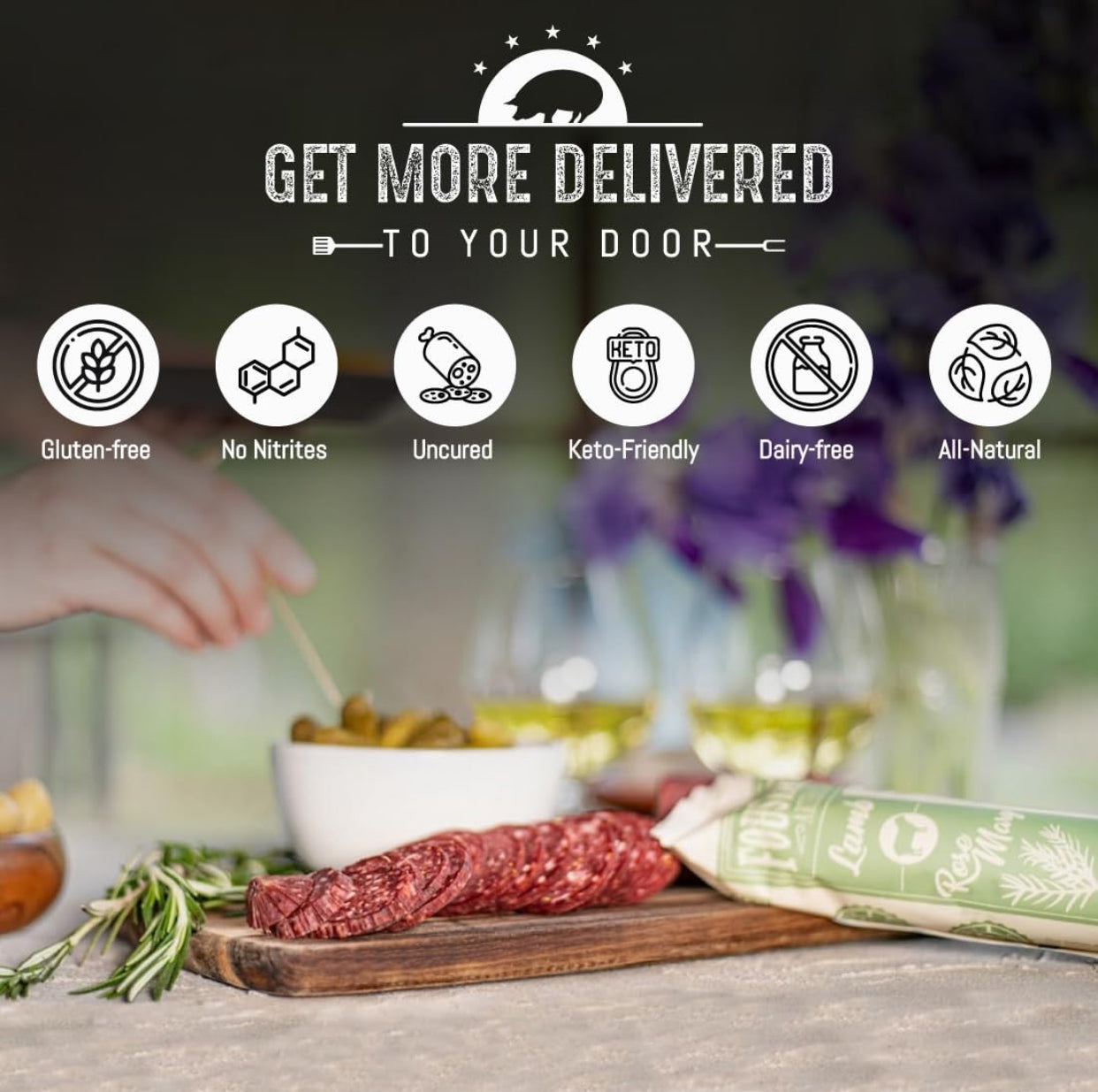 Foustman's Salami Pork Free Mix - Pack of 6 - Nitrate-Free, Naturally Cured, Gluten-Free, Dairy-Free, Flavors - San Francisco Style, Turkey Habanero, Spicy Beef, Lamb Garlic and Rosemary Lamb