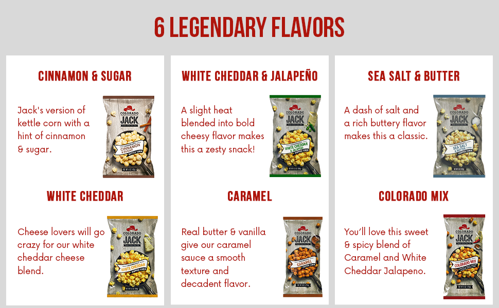Colorado Jack Gourmet Popcorn Great - Farmer Grown - Gluten Free & Natural Ingredients - Variety Pack of 6