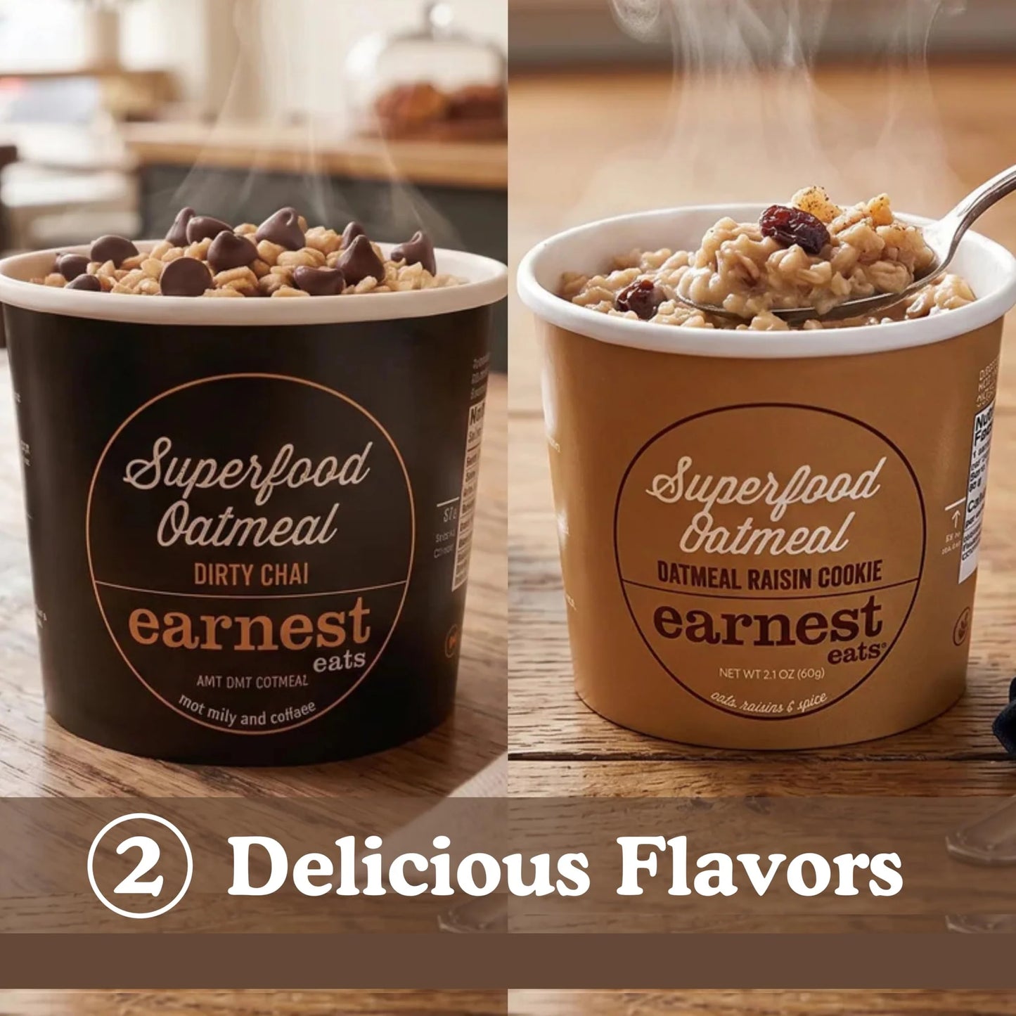 Earnest Eats Superfood Oatmeal Cups Variety Pack – Oatmeal Raisin Cookie & Dirty Chai