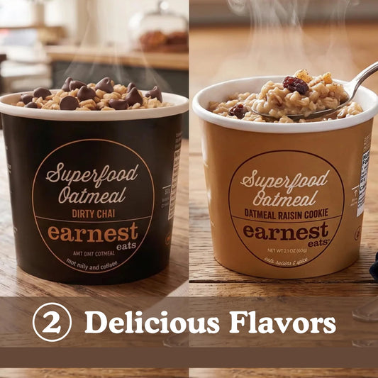 Earnest Eats Superfood Oatmeal Cups Variety Pack – Oatmeal Raisin Cookie & Dirty Chai