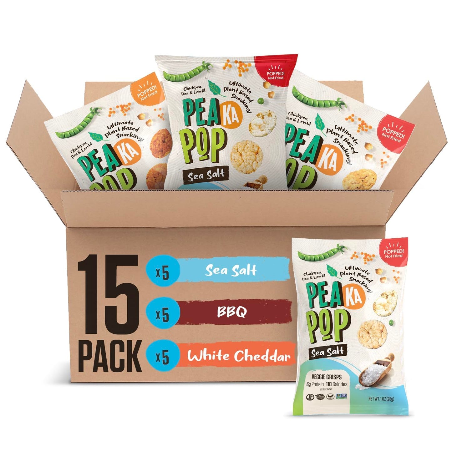 PeaKaPop Chickpea Veggie Chips Variety Pack – Vegan, 1 oz Bags (15-Pack)