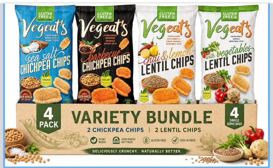 Vegeat’s Protein Snacks Variety Pack – Chickpea Chips, Lentil Chips & Protein Pops