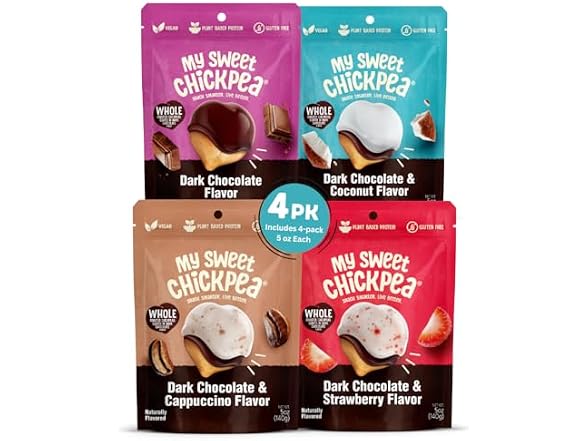 My Sweet Chickpea Chocolate Covered Chickpeas Variety Pack  (4-Pack: Dark Chocolate, Coconut, Cappuccino & Strawberry)