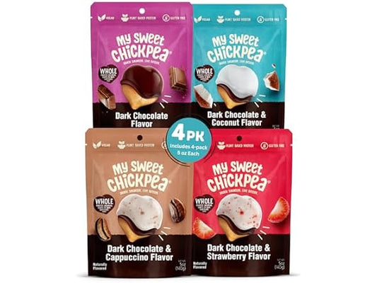 My Sweet Chickpea Chocolate Covered Chickpeas Variety Pack  (4-Pack: Dark Chocolate, Coconut, Cappuccino & Strawberry)