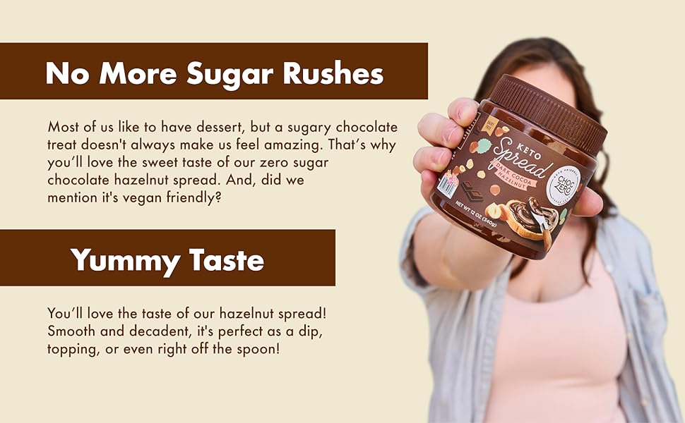 Vegan Dark Chocolate Cocoa Hazelnut Spread by ChocZero - Keto Friendly, Sugar Free Dessert and Keto Bread Topping - Low Carb Chocolate