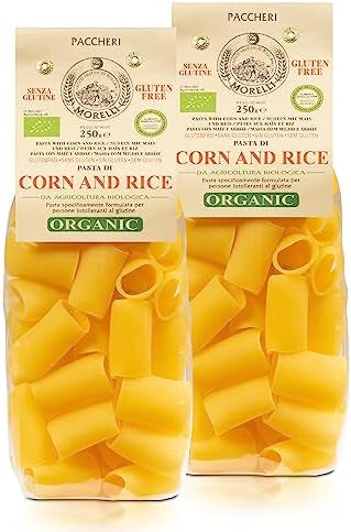 Morelli Paccheri Pasta - Organic, Large, Gluten-Free Pasta Made from Corn and Rice - Pack of 2