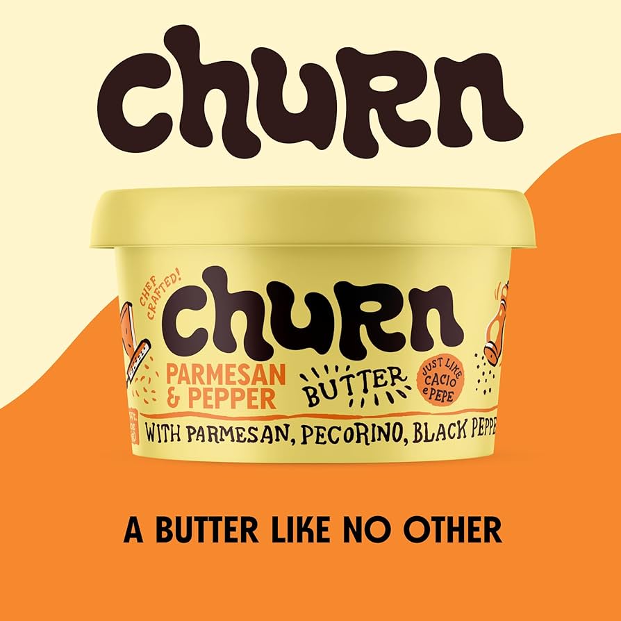Churn Flavored Butter Parmesan & Pepper,  Churned with Organic Grass Fed Butter - Non-GMO- Pack of 3