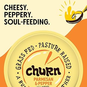 Churn Flavored Butter Parmesan & Pepper,  Churned with Organic Grass Fed Butter - Non-GMO- Pack of 3