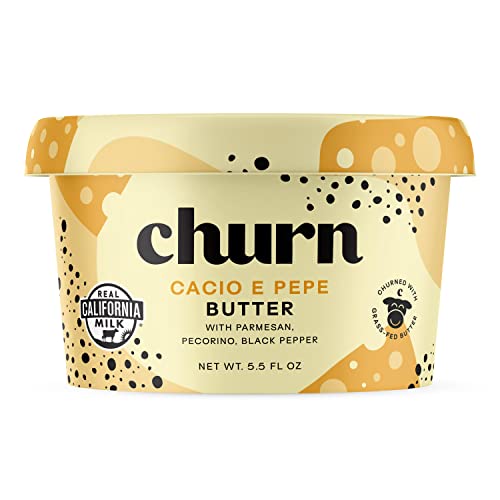 Churn Flavored Butter Cacio & Pepe, Churned with Organic Grass Fed Butter - Non-GMO- Pack of 2