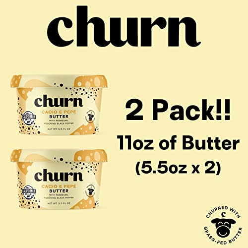 Churn Flavored Butter Cacio & Pepe, Churned with Organic Grass Fed Butter - Non-GMO- Pack of 2