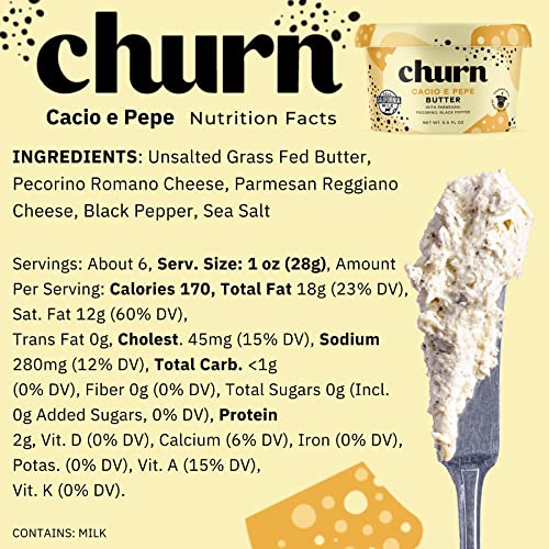 Churn Flavored Butter Cacio & Pepe, Churned with Organic Grass Fed Butter - Non-GMO- Pack of 2