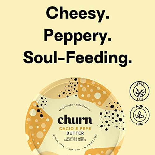 Churn Flavored Butter Cacio & Pepe, Churned with Organic Grass Fed Butter - Non-GMO- Pack of 2