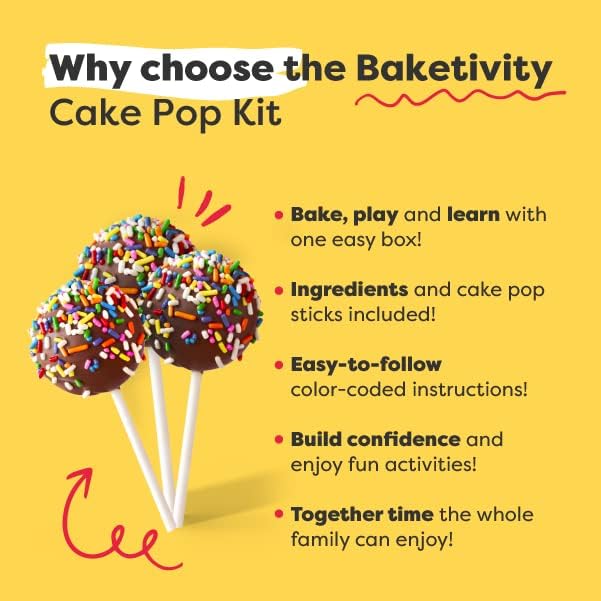 Baketivity DIY Cake Pop Baking Kit for Kids - PreMeasured Ingredients, Decorating Supplies