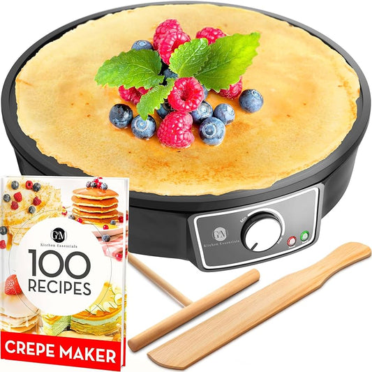 Crepe Maker Machine Kit - Easy to Use, Pancake Griddle – Nonstick 12” Electric Griddle